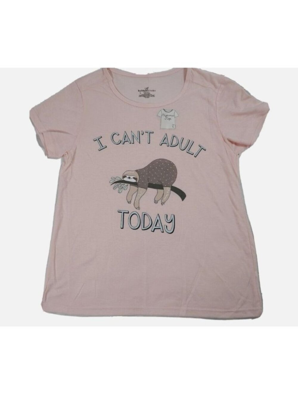 Bobbie Brooks Womens XL Pink Pajama Top With "I Cant Adult Today" Sloth Design